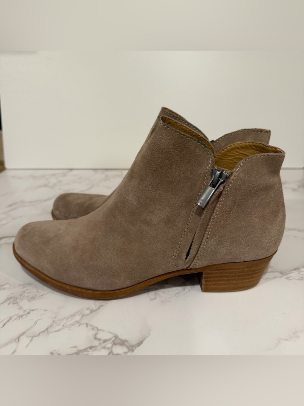 Lucky Brand Taupe Suede Side-Zip Ankle Booties